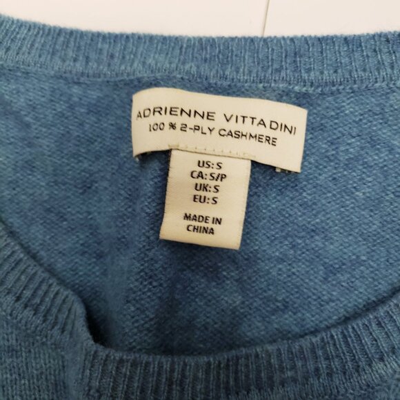 Adrienne Vittadini Cashmere Round Neck Long Sleeve Aqua Blue Pullover - Picture 2 of 7